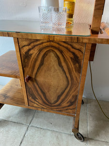 Unusual Antique Art Deco Walnut Drinks Cocktail Trolley With Adjustable Lamp.