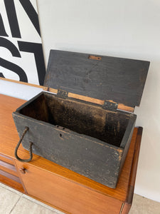 Vintage Wooden Pine Ammo Box Chest With Rope Handle.