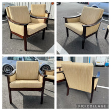 Load image into Gallery viewer, Vintage Mid Century Danish Three Piece Suite In Mahogany Natural Oatmeal Sofa Armchairs.