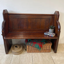 Load image into Gallery viewer, Small Antique Victorian/Edwardian Pitch Pine Church Pew With Enamel Numbers 