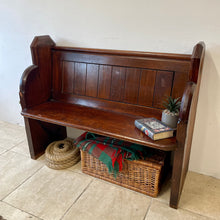 Load image into Gallery viewer, Small Antique Victorian/Edwardian Pitch Pine Church Pew With Enamel Numbers 