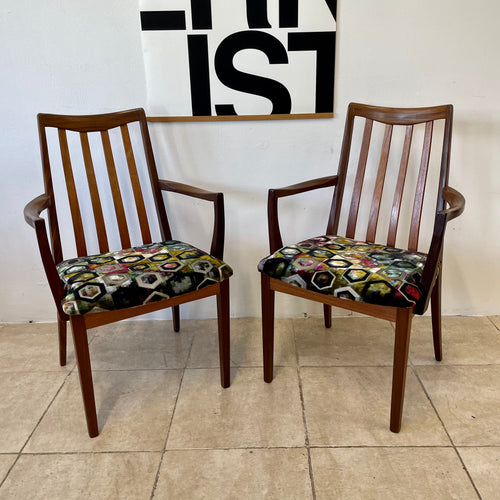 Stunning Pair Of G Plan Fresco Carver Dining Chairs Sukhana Damson Cushions By The Designers Guild.