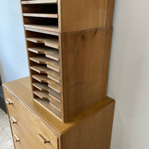 Pair Of Vintage Industrial Solid Pine Filing Letters Paper Trays Shelves.