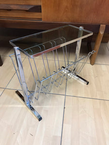 Stylish Mid-Century Chrome and Smoked Glass Magazine Rack 1970s.