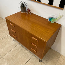 Load image into Gallery viewer, Vintage Mid Century G Plan Fresco Chest Of 3 Drawers On Steel Hairpin Legs.