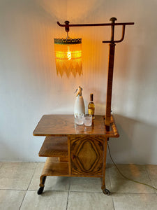 Unusual Antique Art Deco Walnut Drinks Cocktail Trolley With Adjustable Lamp.