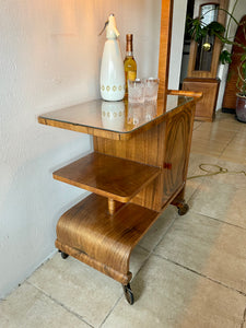 Unusual Antique Art Deco Walnut Drinks Cocktail Trolley With Adjustable Lamp.