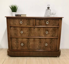 Load image into Gallery viewer, Stunning Flamed Walnut Victorian Chest Of Drawers