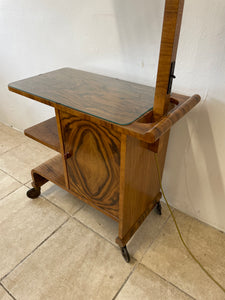 Unusual Antique Art Deco Walnut Drinks Cocktail Trolley With Adjustable Lamp.