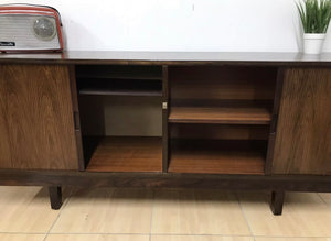 Stunning Danish Mid Century Tambour Door Sideboard Credenza Teak And Rosewood.