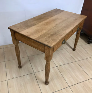 Rustic Antique Farmhouse Solid Oak Plank Top Kitchen Table Desk With Drawers.